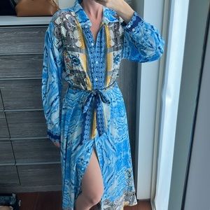 Small blue 100% silk dress by Moda Baronessa